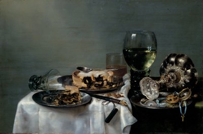 Ontbijttafel met bramentaart door Willem Claesz. Heda